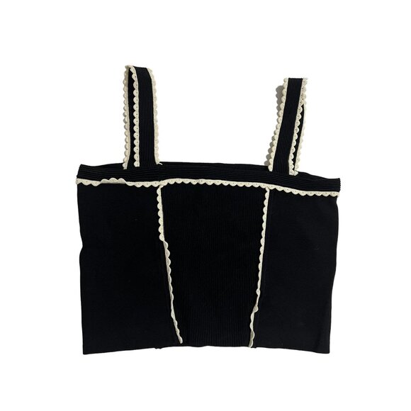 Sandro Lea Scalloped Cropped Tank Top in Black